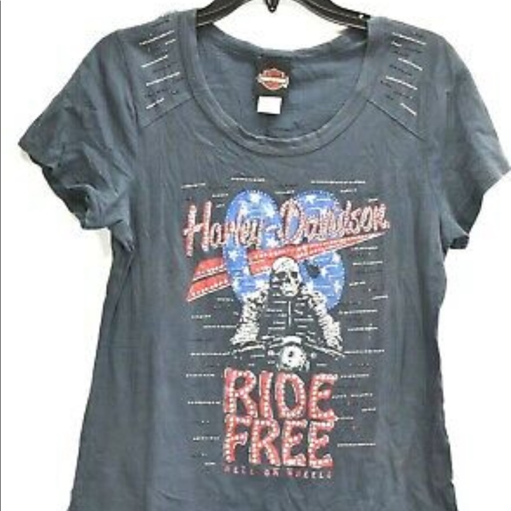 🔥HARLEY DAVIDSON🔥RIDE FREE HELL ON WHEELS CREW NECK SHORT SLEEVE SIZE L NWT